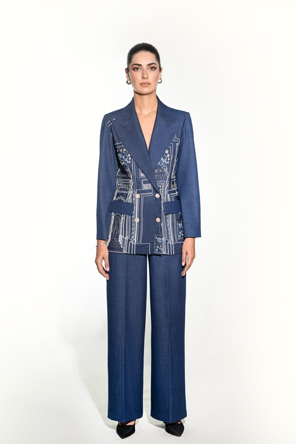 Architectural Embroidered Blazer Set - 001509