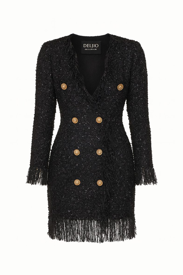 Noctis Double-Breasted Fringed Tweed Mini Dress - 00078
