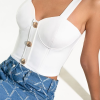 Solenne Corset Top Solenne Corset Top in white with structured cups and gold button detailing