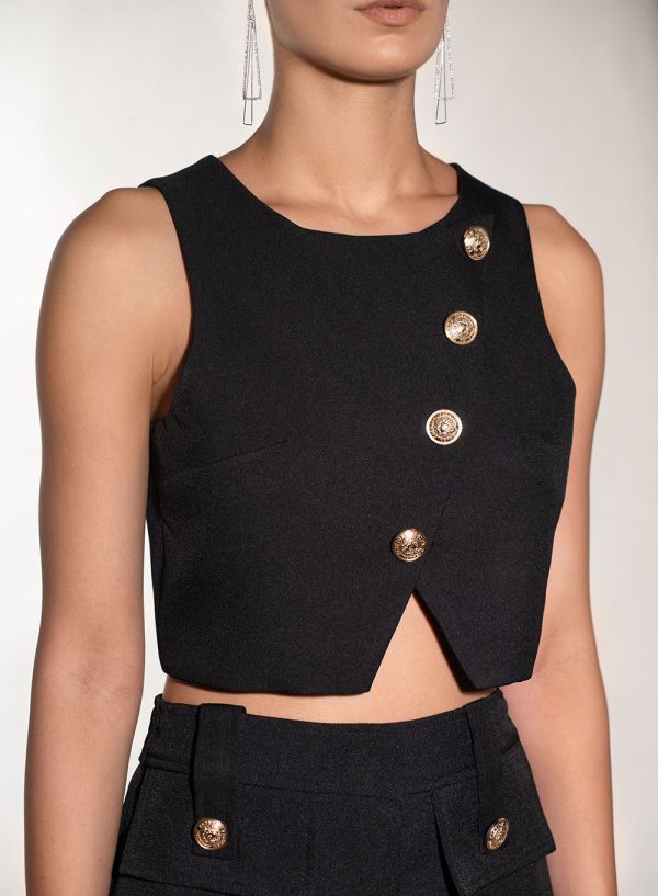Asymmetric Buttoned Crop Top - 001474