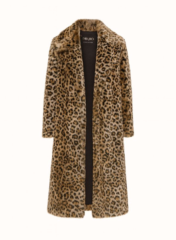 Leopard Pattern Faux Fur Long Coat - 001107