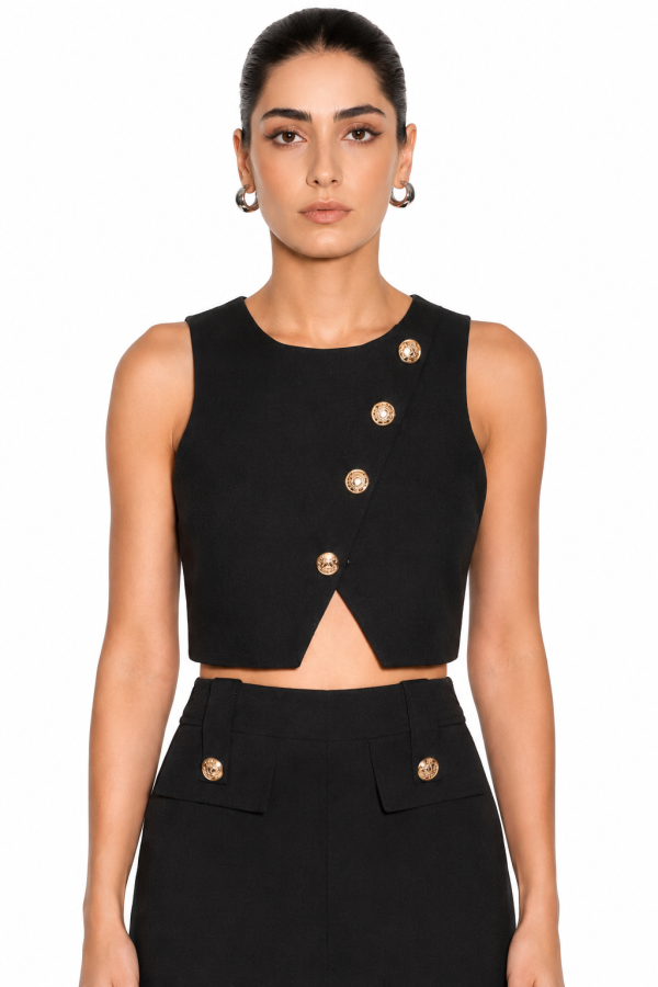 Caelis Asymmetric Buttoned Crop Vest - 001474