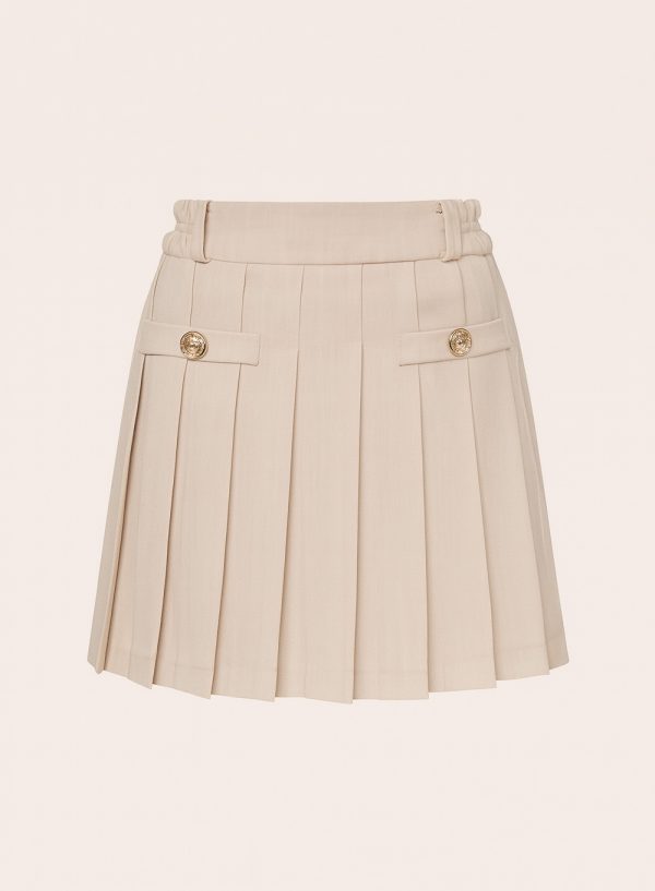 Pleated Mini Skirt with Embossed Buttons - 001513