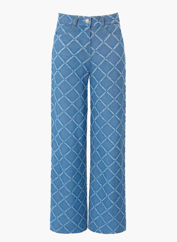 High-Rise Diamond Quilted Denim - 001543