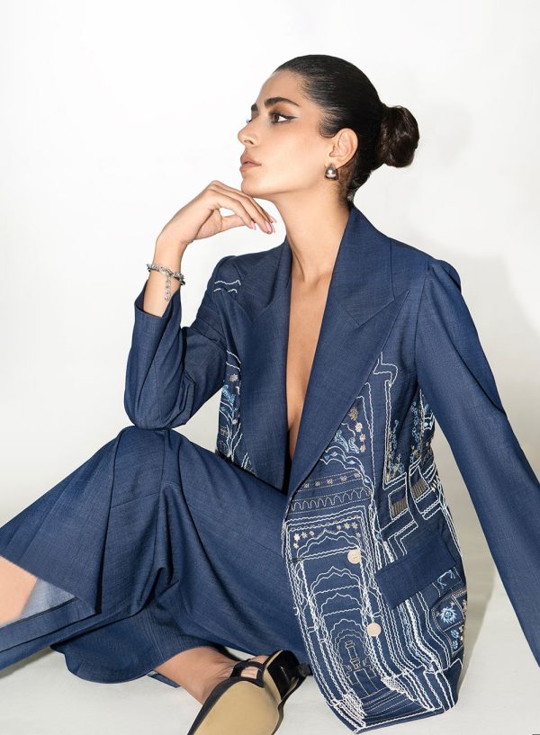 Architectural Embroidered Blazer Set - 001509