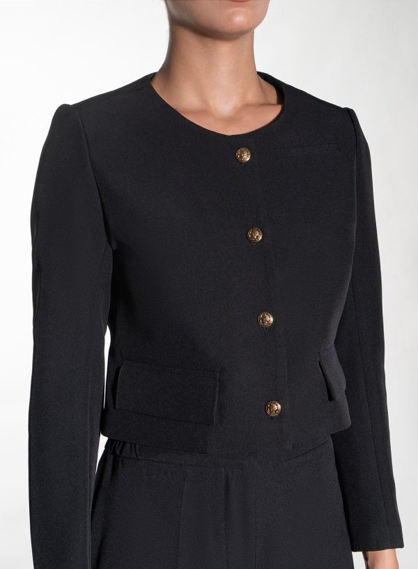 Cropped Black Blazer with Gold Buttons - 001546