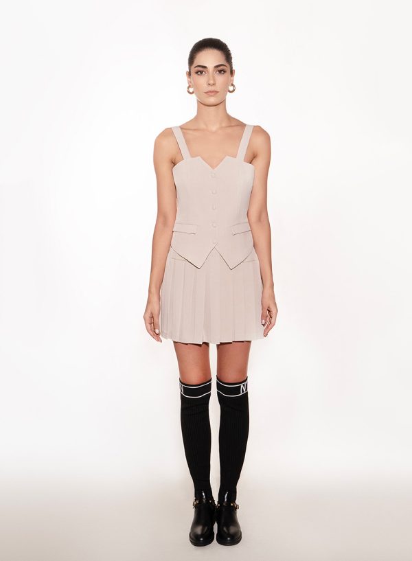 Pleated Mini Dress with Structured Bodice - 001472