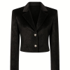 Aurevia Wool Cropped Tuxedo Blazer 1 The Aurevia Wool Cropped Blazer redefines classic tailoring with a contemporary cropped silhouette and a refined wool texture. Designed for modern wardrobes, this statement blazer combines sharp tailoring with a soft, luxurious finish, creating a sophisticated balance between structure and elegance. Crafted with a premium wool blend fabric, Aurevia offers a rich texture and a warm, elevated feel while maintaining a clean and polished appearance. The strong shoulder structure, sharp lapels and minimalist two-button closure create a powerful yet feminine silhouette that complements both formal and elevated casual styling. The cropped length adds a modern touch to traditional tailoring, making this blazer an effortless choice for pairing with high-waisted trousers, skirts or dresses. Its deep black tone enhances its timeless character, allowing it to become a versatile wardrobe essential for refined occasions. Designed for women who appreciate understated luxury, the Aurevia Wool Cropped Blazer brings together craftsmanship, sophistication and contemporary fashion sensibility. Key Features Premium wool blend fabric with a soft textured finish Cropped tailored silhouette Structured shoulders for a refined shape Classic sharp lapel design Minimalist two-button front closure Long sleeves with clean finishing Elegant black color for versatile styling Suitable for both formal and elevated everyday looks