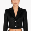 Aurevia Wool Cropped Tuxedo Blazer Luxury black Wool Cropped Blazer for women's elegant styling