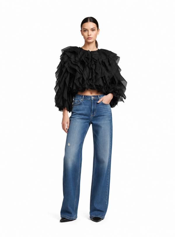 Ruffled Organza Statement Crop Top