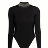 Crystal Embellished High Neck Bodysuit the premium design by Deljio