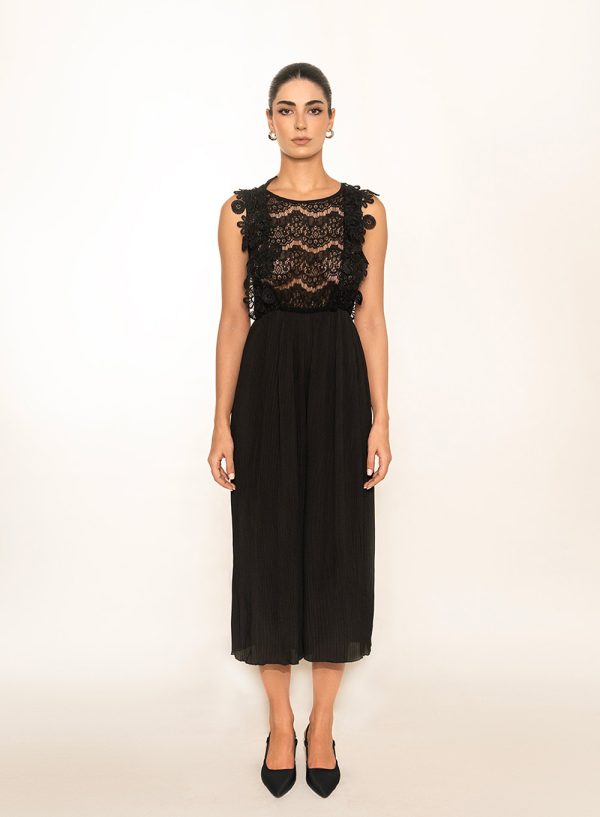 Black Lace Pleated Dress