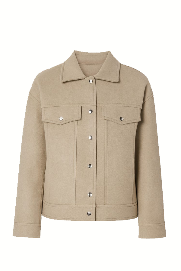 Mirevane Wool Overshirt Jacket in beige with snap-button front and chest pockets