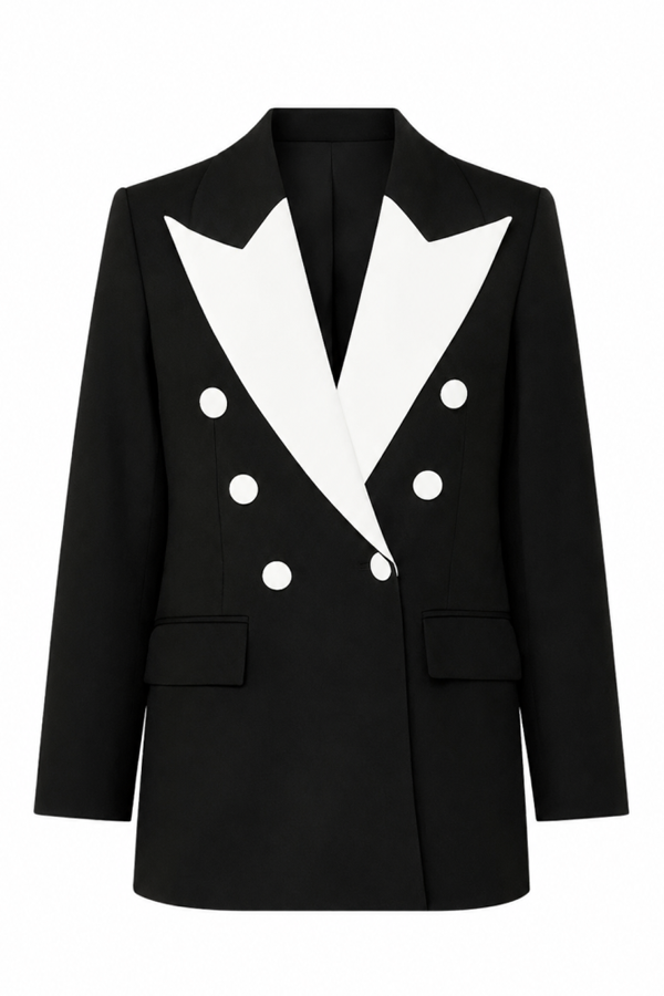 Contrast Lapel Blazer in black with oversized ivory peak lapels
