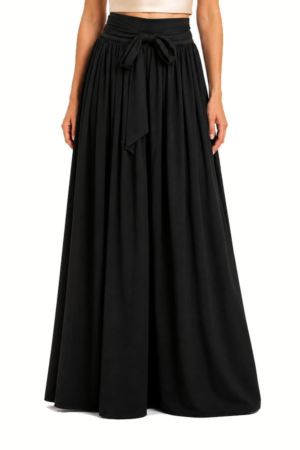 Tie-Waist Maxi Skirt in black with elegant self-tie waistband