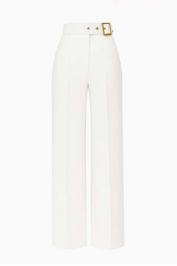Elegant Vaelisse Buckled Wide-Leg Trousers with integrated waist belt and wide-leg silhouette