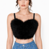 Virelia Feathery Heart-Shaped Cropped Bustier Virelia Feathery Cropped Bustier in black featuring luxurious faux fur texture
