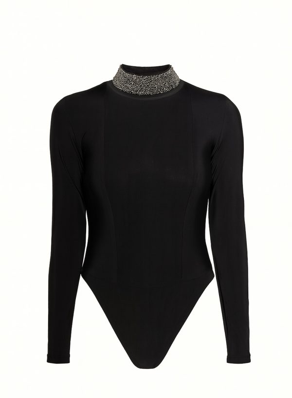 Crystal-Embellished High-Neck Bodysuit