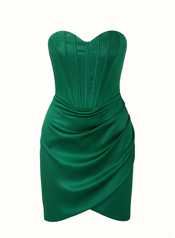The Emerald Satin Corset-Detail Mini Dress