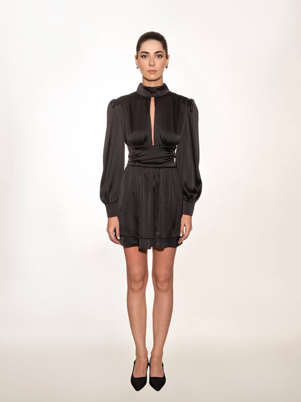 Draped Satin Mini Dress - 001174