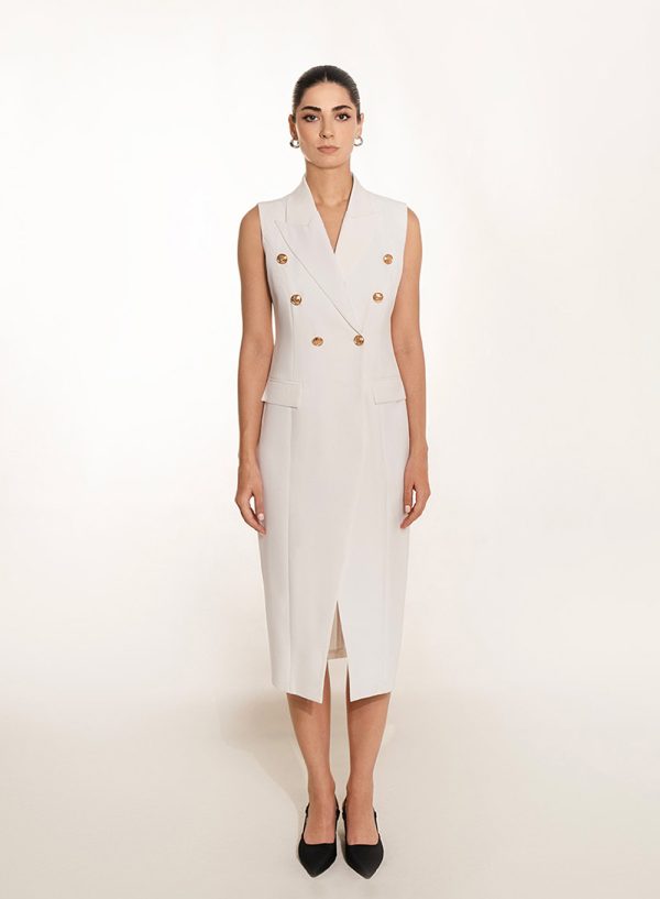 Sleeveless Double-Breasted Midi Dress - 001482