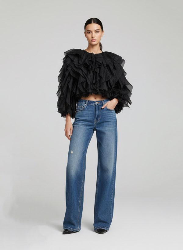 Ruffled Organza Statement Crop Top