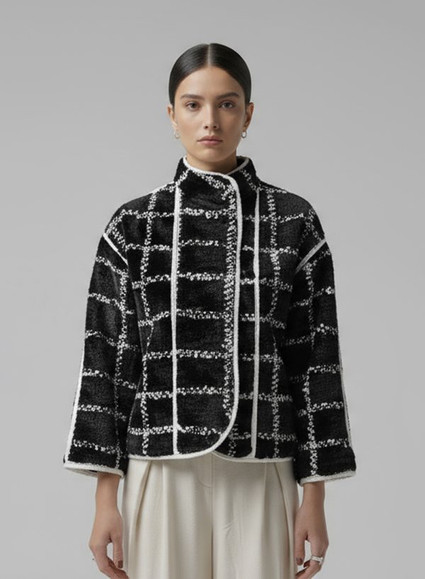 Textured Grid-Pattern Short Jacket