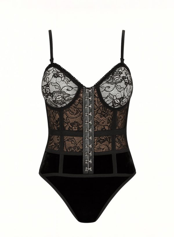Lace Panel Hook-Front Bodysuit