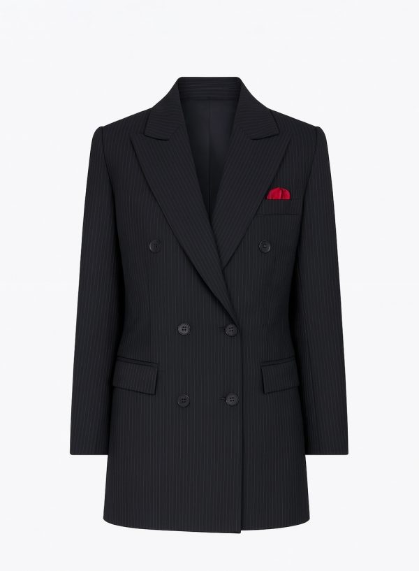 Tailored Pinstripe Double-Breasted Blazer