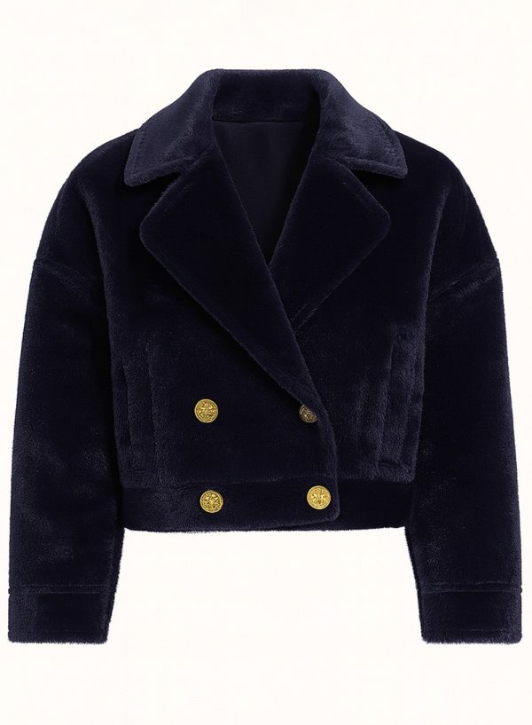 The Plush Cropped Pea Coat with Gold Hardware
