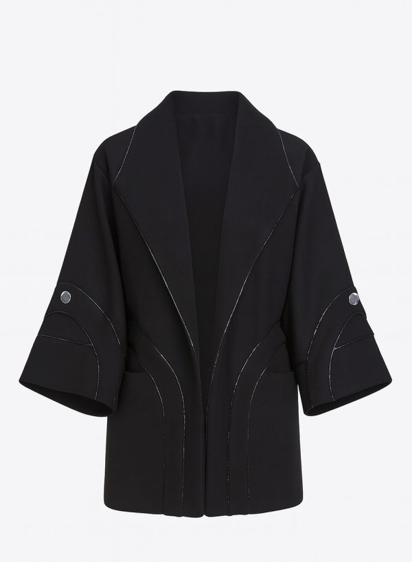 The Sculptural Contrast-Trim Shawl Jacket