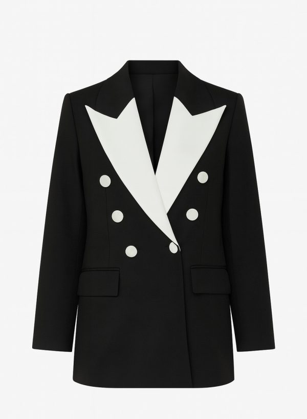 Contrast Lapel Double-Breasted Blazer