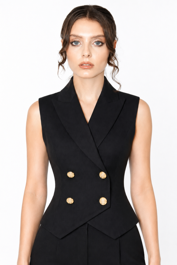 Luxury Vaelora Sleeveless Vest Blazer featuring a structured tailored silhouette