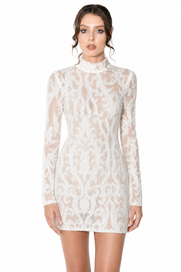 Alba Lace Dress white lace mini dress for bridal-inspired luxury styling