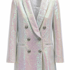 Premium evening blazer dress with iridescent finish and sophisticated tailoring