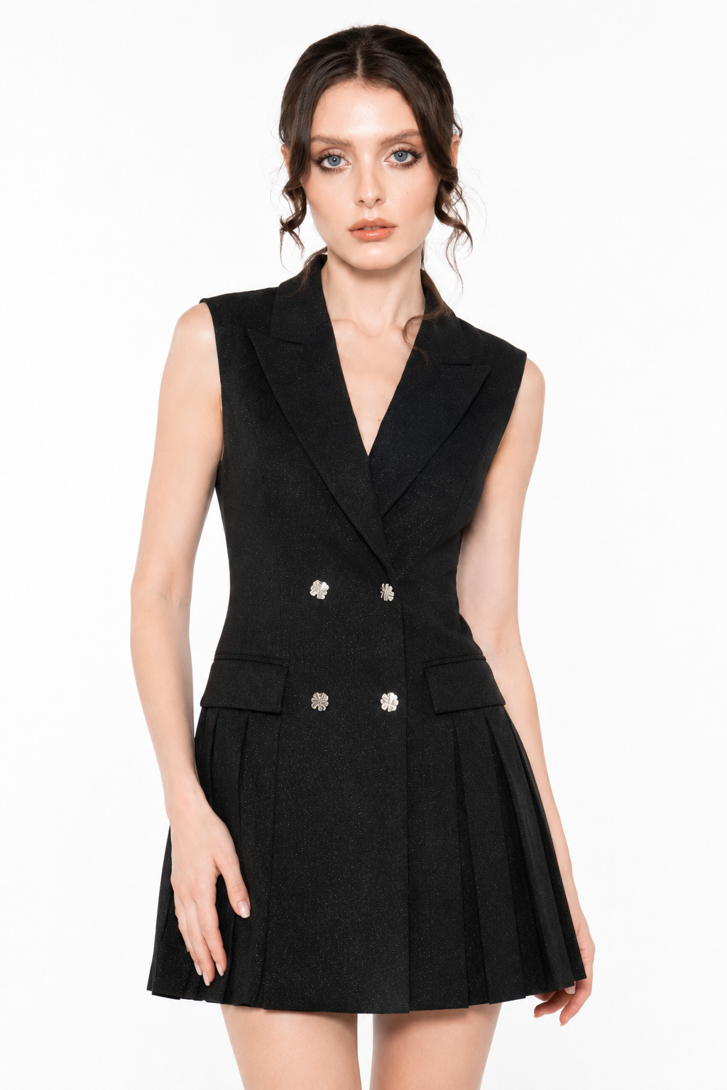 Éloise Noir Sleeveless Blazer Dress Premium Éloise Noir Sleeveless Blazer Dress with sophisticated tailored mini dress design.