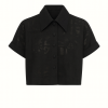 Luxury women's cropped short sleeve shirt with covered buttons
