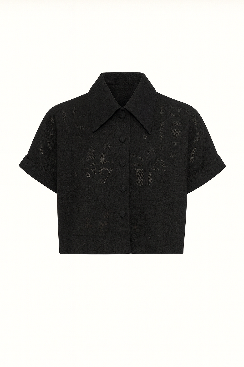 Luxury women's cropped short sleeve shirt with covered buttons
