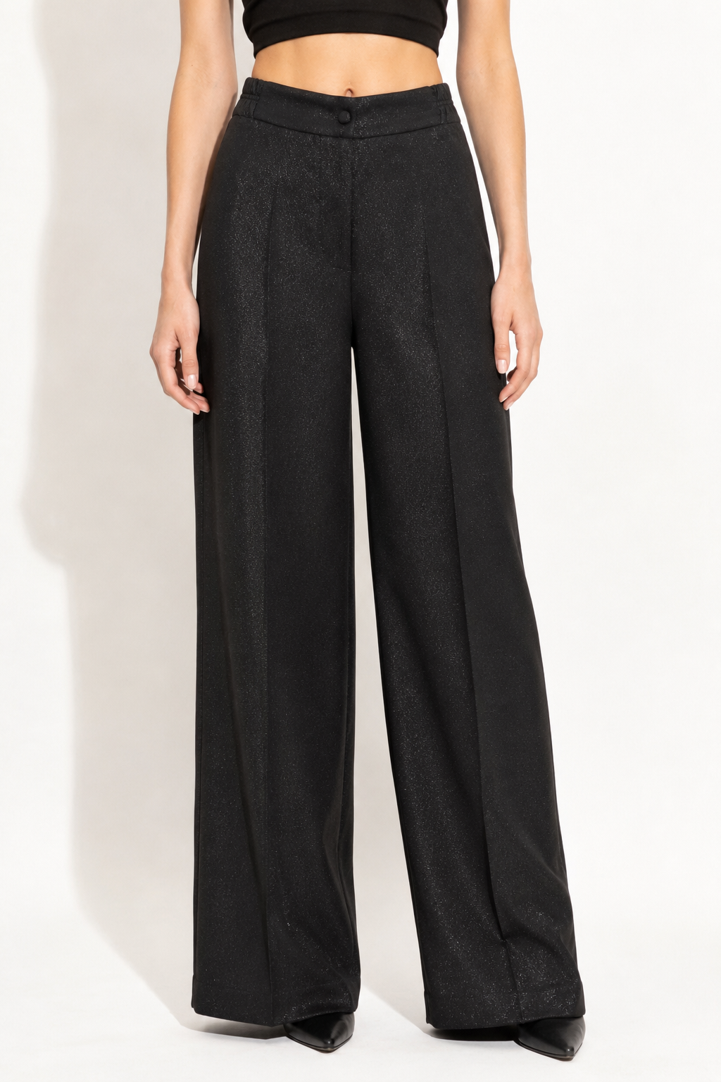 Luxury high-waisted black wide-leg trousers for elegant styling