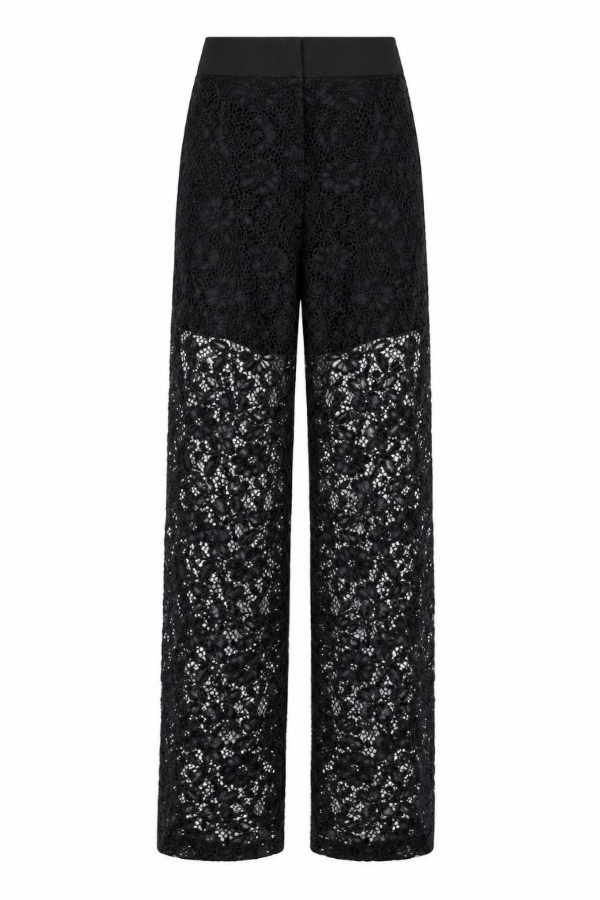 Noémie Lace Trousers feature elegant floral lace panels, a wide-leg silhouette, and refined tailoring for luxury occasion dressing and modern sophistication.