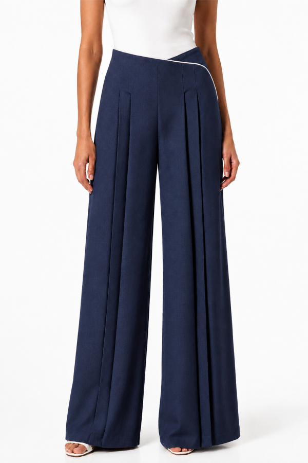 Deljio Virelle tailored trousers in Navy with elegant architectural waistband