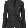 Aveliora Pinstripe Double-Breasted Blazer 2 Luxury women’s double-breasted pinstripe jacket with peak lapels