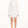 Avenor Gathered Mini Dress 2 Luxury white mini dress with flowing silhouette by Deljio