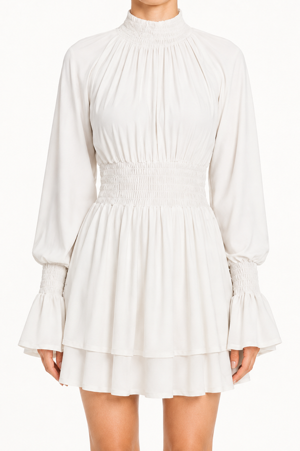 Avenor Gathered Mini Dress with smocked waist and layered skirt