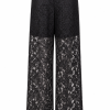 Premium high-waisted black lace trousers with elegant wide-leg silhouette.