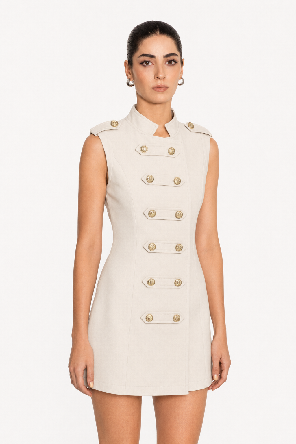 Evadis Militari Mini Dress Tailored women's mini dress with military-inspired button detailing