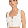 Évoraine Fringed Tweed Crop Top in textured white tweed