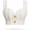 Évoraine Fringed Tweed Crop Top in textured white tweed