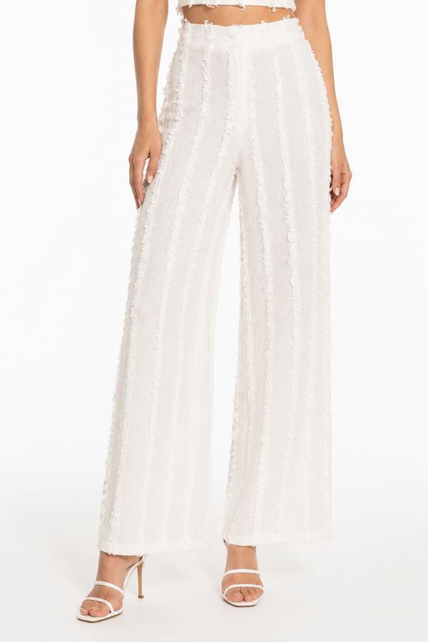 Women's Fringed Tweed Wide-Leg Trousers featuring an elegant full-length silhouette