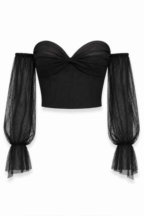 Noctelle Tulle Corset Top featuring a sculpted sweetheart neckline
